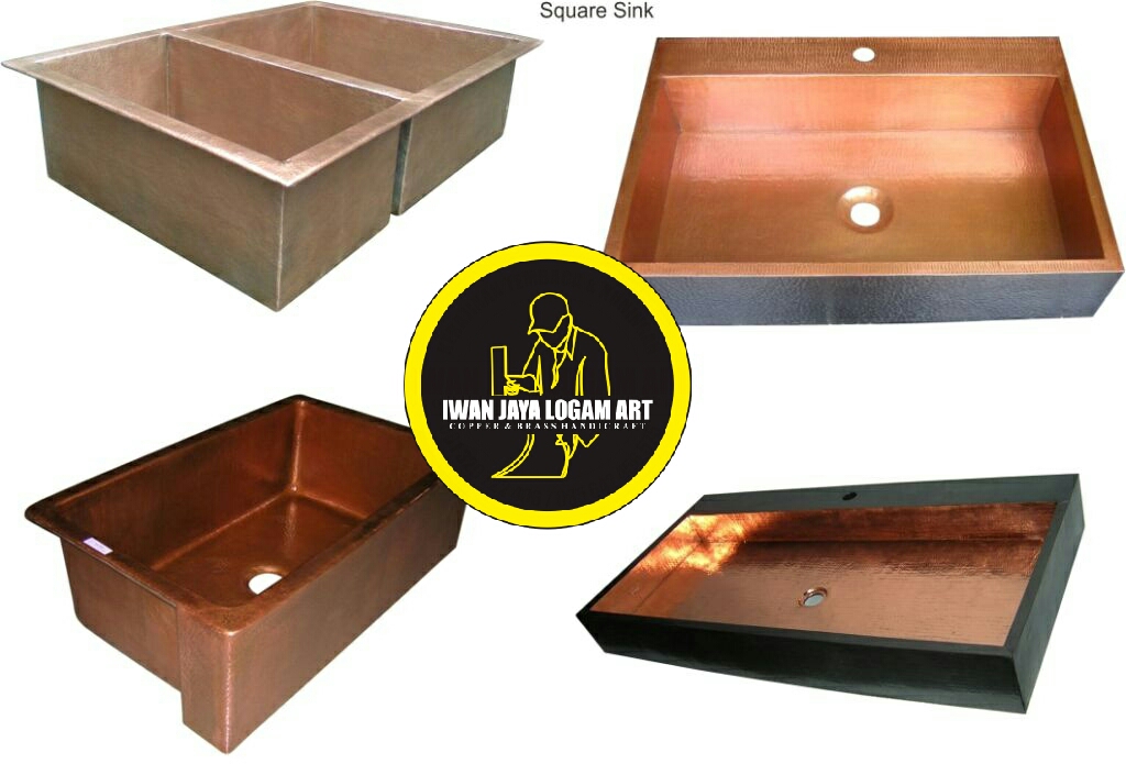 Wastafel tembaga handmade anti bakteri warna alami untuk desain interior kamar mandi hotel dan villa mewah.